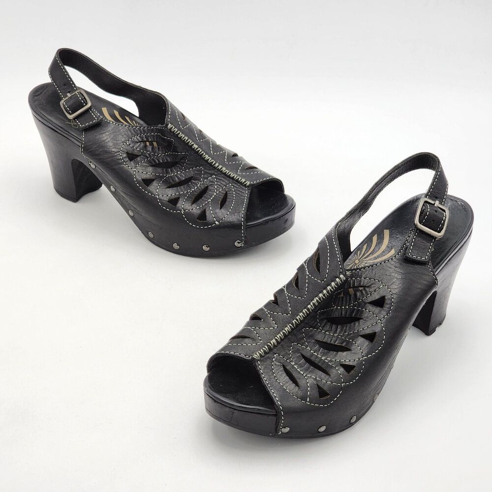 Dansko Rowena Platform Cutout Leather Slingback Heel Clog Sandals Y2K Size 40 EU